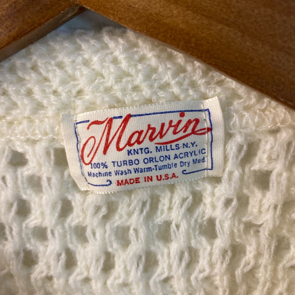 Vintage Marvin KNTG Mills N.Y. Made In USA Knit Crochet Off White Cream S/M - Picture 4 of 5